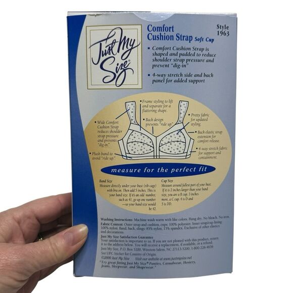 Just My Size Comfort Cushion Strap Soft Cup Full Figure Bra Style 1963 White 44D - Picture 2 of 10